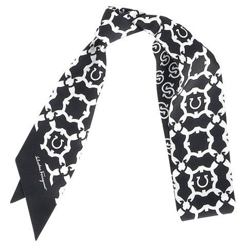 Salvatore Ferragamo Gancini Galore Printed Twilly Scarf in Black Silk