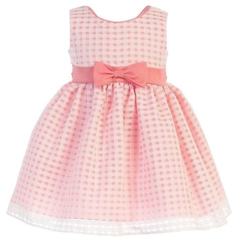 Big Girls Coral Burnout Squares Organza Easter Dress 7-12