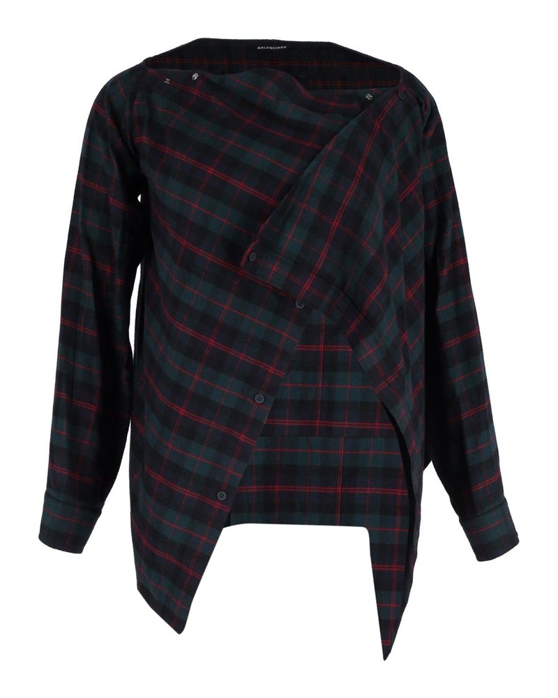 Balenciaga Plaid Asymmetric Front Jacket in Green Polyester 7833680314428