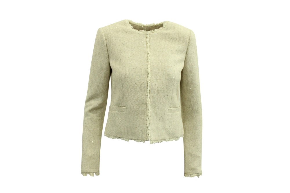 Alice + Olivia Tweed Jacket with Frayed Trim in Ivory Cotton 7833695977532