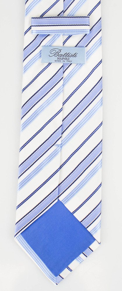 White with Blue Striped Pattern 100% Silk Neck Tie