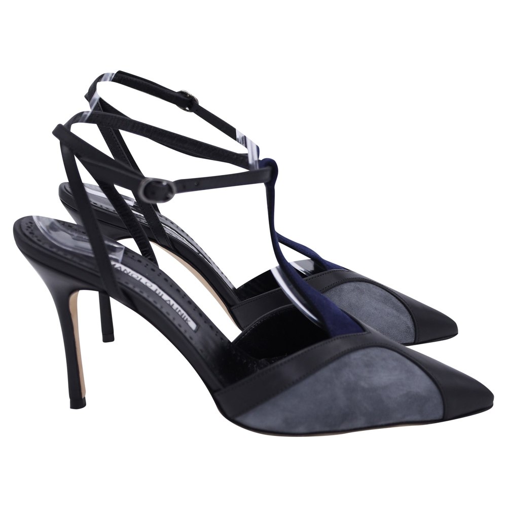 Manolo Blahnik Catillo Color-Block Sling Back Pumps in Grey and Blue Suede 7833711018044