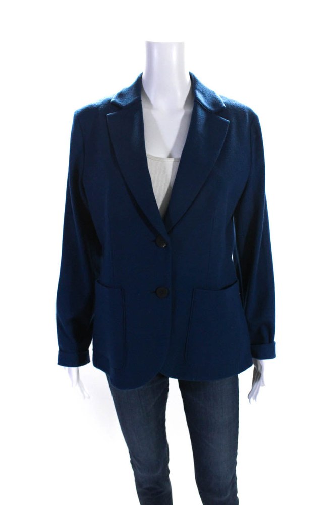 Sharis Womens Two Button Notched Lapel Knit Blazer Jacket Blue Wool 7833721503804