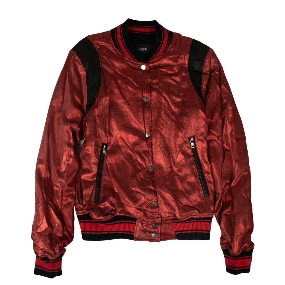 Men’s Silk Metallic Varsity Jacket – Red