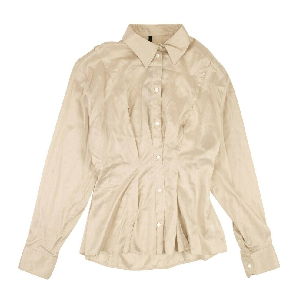 Unravel Project Silk Striped Button Down Shirt – Beige
