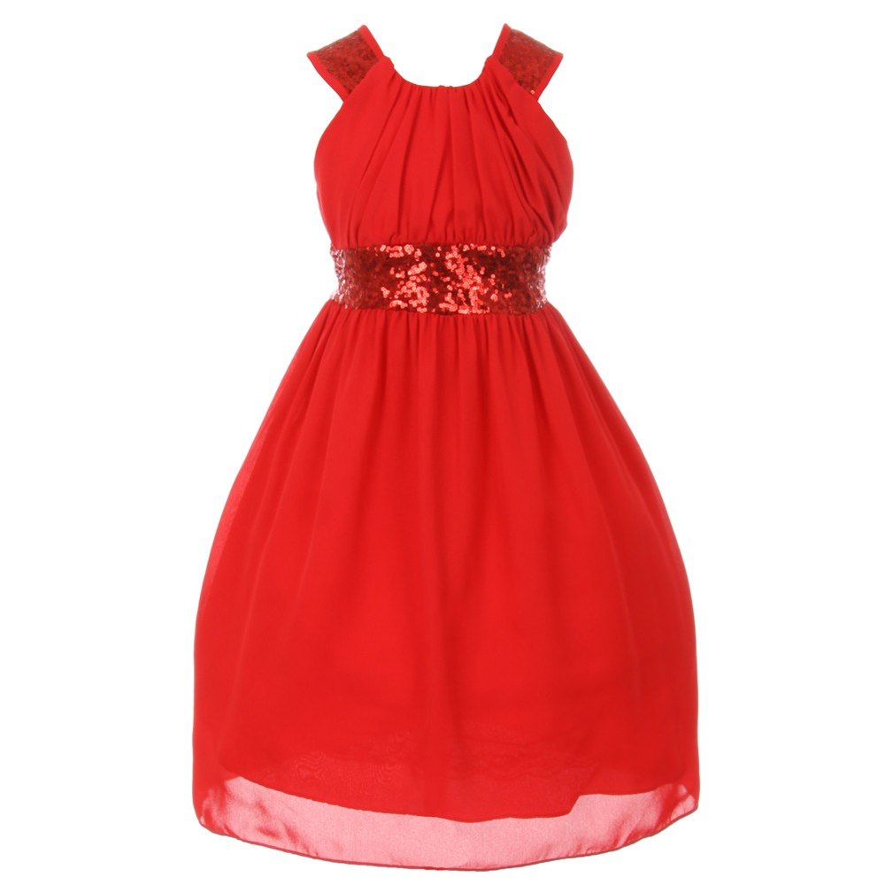 Little Girls Red Dazzling Sequin Pleated Dress 4-6